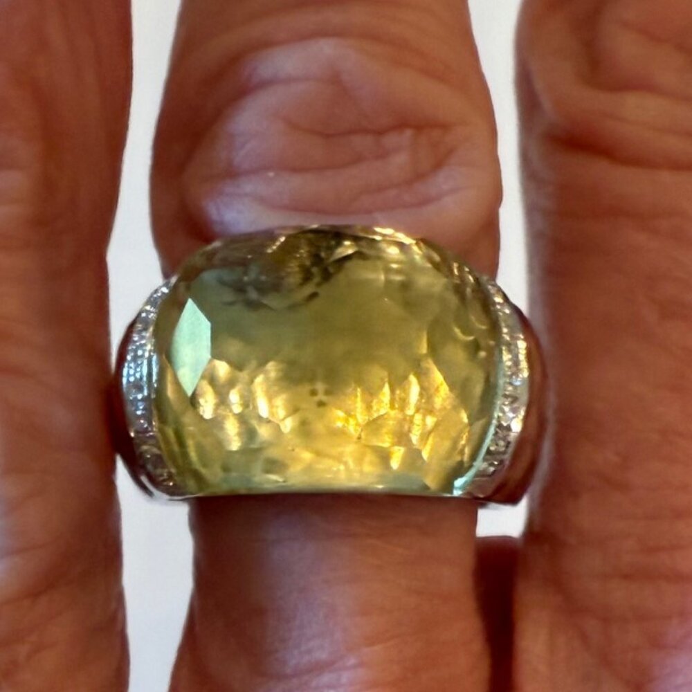 Lemon Quartz and 0.15ctw Diamond Dome Ring 14k WG